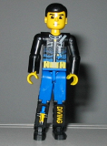 LEGO tech002s Technic Figure Blue Legs, Black Top with Zippered Wetsuit and Knife and 